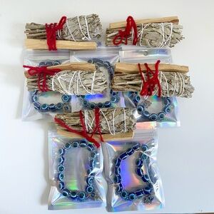 Set of 5 Protection Kits Sage , Palo Santo , Evil Eye Bracelet , Red Wool String